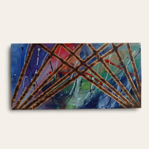 Opera su Legno "Rinascita tra le Fiamme" - Misure 100 x 50 cm
