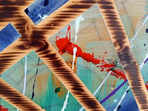 Opera su Legno "Rinascita tra le Fiamme" - Misure 100 x 50 cm - immagine 3