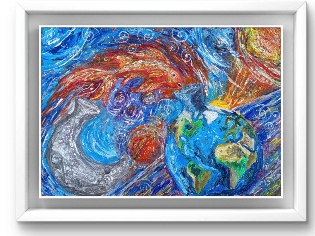 Opera di Valerio Zezur con texture materiche, colori intensi e forme astratte che evocano emozioni profonde.