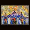 Opera astratta di un artista contemporaneo, colori vivaci e forme dinamiche.
