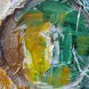 Opera astratta di un artista contemporaneo con colori vivaci e forme dinamiche.