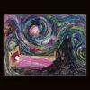 Opera astratta di un artista contemporaneo, colori vivaci e forme dinamiche.