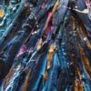 Opera astratta dell'artista contemporaneo, colori vivaci e forme dinamiche.