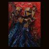 Opera astratta dell'artista contemporaneo, colori vivaci e forme dinamiche.