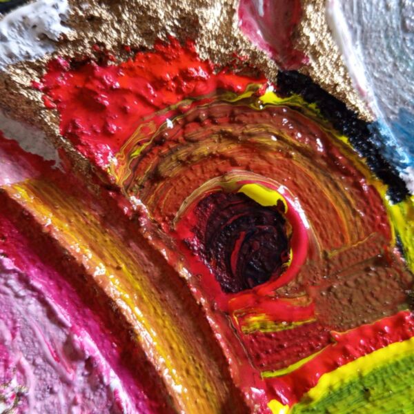 Opera contemporanea che esplora forme e colori in un dialogo visivo unico.
