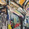 Opera astratta di un artista contemporaneo, colori vivaci e forme dinamiche.