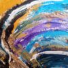 Opera astratta di un artista contemporaneo, colori vivaci e forme dinamiche.