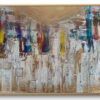 Opera astratta di un artista contemporaneo, colori vivaci e forme dinamiche.