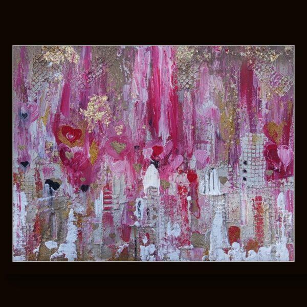 Opera astratta di un artista contemporaneo, colori vivaci e forme dinamiche.
