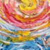 Opera astratta di un artista contemporaneo, colori vivaci e forme dinamiche.