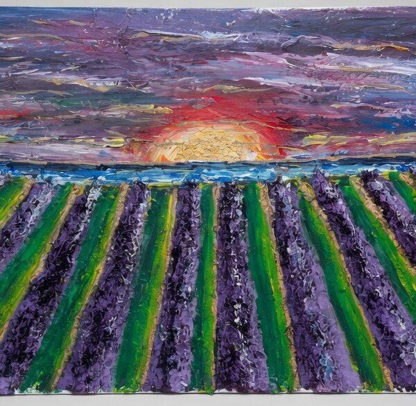 Opera astratta di un artista contemporaneo, colori vivaci e forme dinamiche.