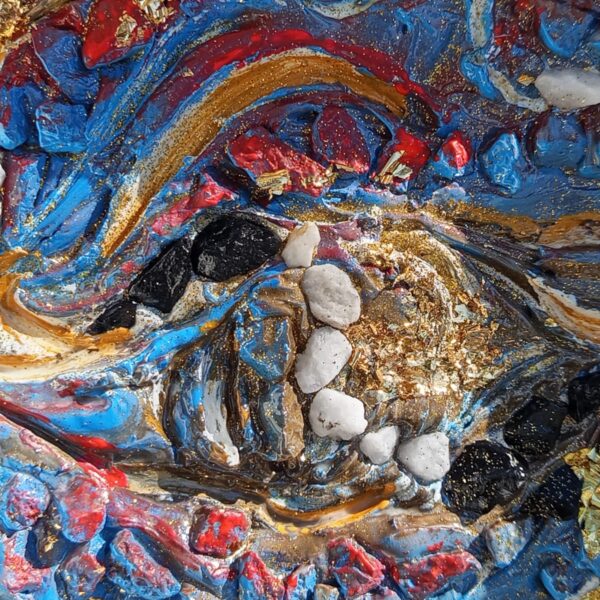 Pittura materica di Valerio Zezur, esplorazione di texture e colori vibranti, luce e ombra in dialogo.