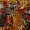 Opera di Valerio Zezur che esplora la materia attraverso l'uso di oro e texture ricche, evocando emozioni profonde.