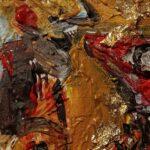 Opera di Valerio Zezur che esplora la materia attraverso l'uso di oro e texture ricche, evocando emozioni profonde.