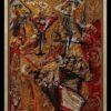 Dettaglio di una pittura materica con texture dorate e strati di colore, opera di Valerio Zezur.